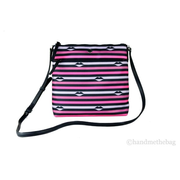 NEW Kate Spade Jae Crossbody Nylon Leather Flat Pink Multi Striped Hand Bag NEW - Picture 8 of 9